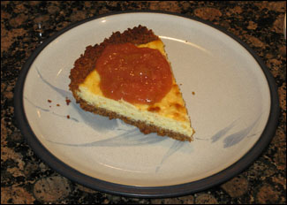 cheesecake pie with rhubarb sauce